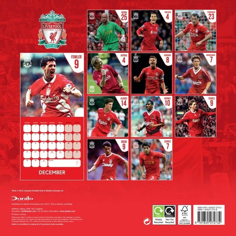 Liverpool FC Legends Square Wall Calendar 2025 - Football Club Legends and History