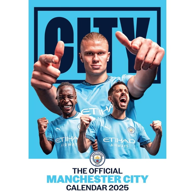 Manchester City FC 2025 A3 Wall Calendar - Featuring Haaland, Foden & De Bruyne