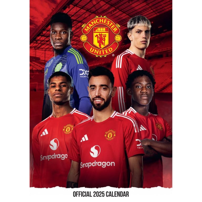 Manchester United FC 2025 A3 Wall Calendar Featuring Favourite Players