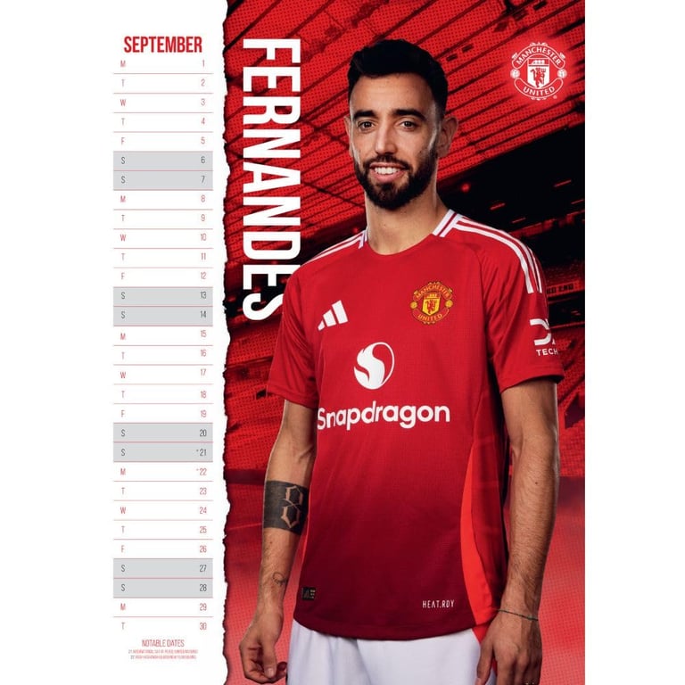 Manchester United FC 2025 A3 Wall Calendar Featuring Favourite Players