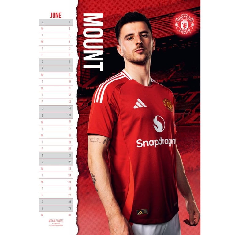 Manchester United FC 2025 A3 Wall Calendar Featuring Favourite Players