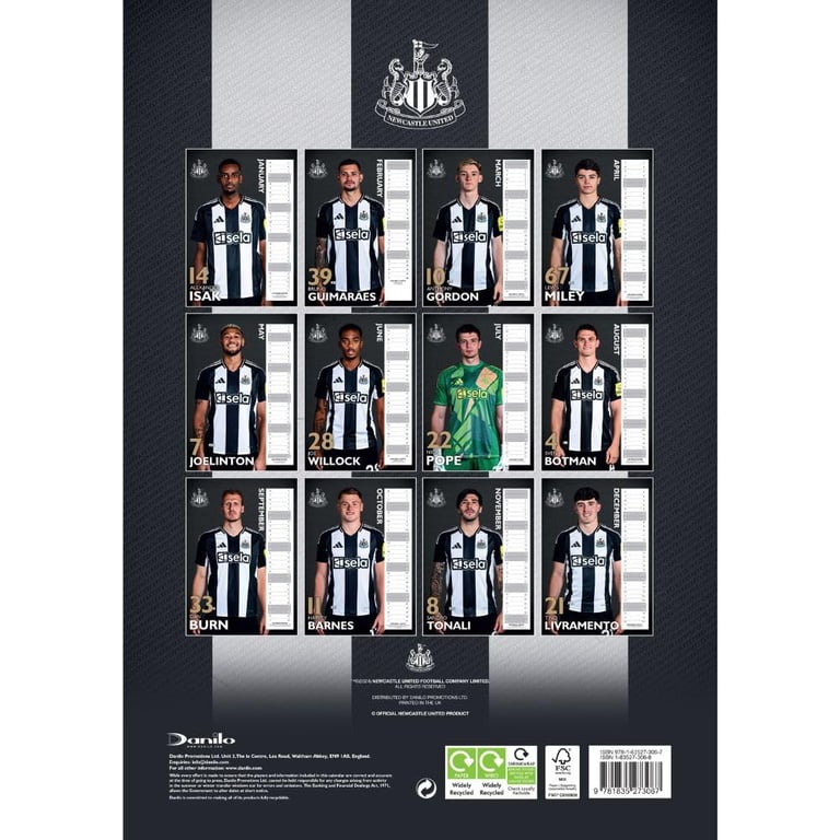 Newcastle United FC A3 2025 Wall Calendar Featuring Your Favourite Players