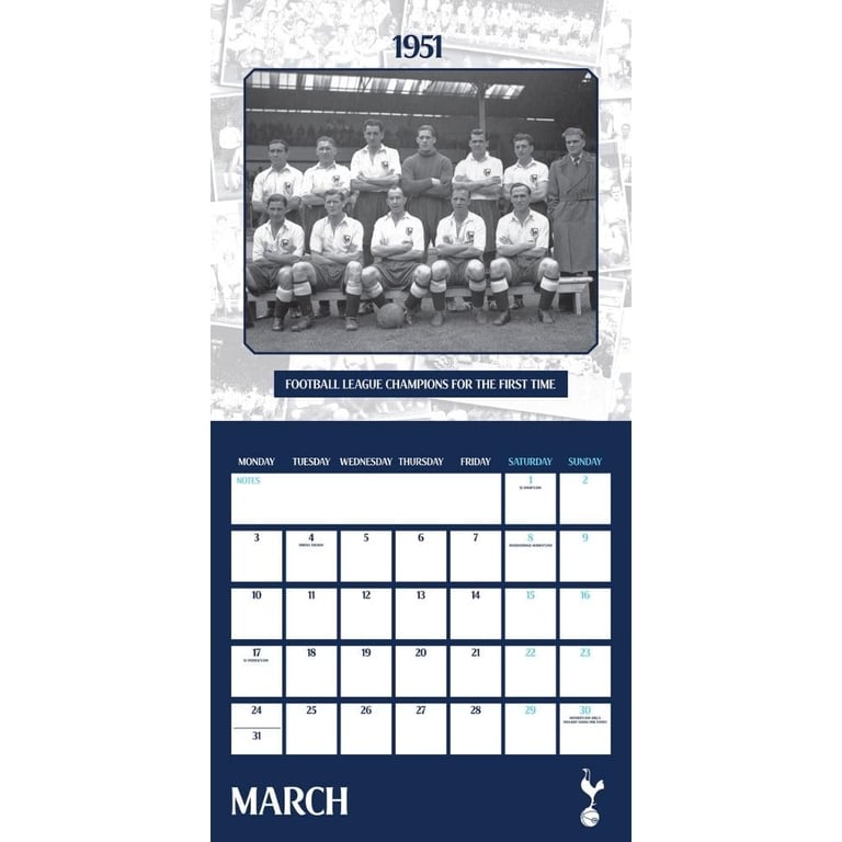 Tottenham Hotspur FC Legends 2025 Square Wall Calendar - Legendary Spurs Squads Home Decor Football Team Calendar