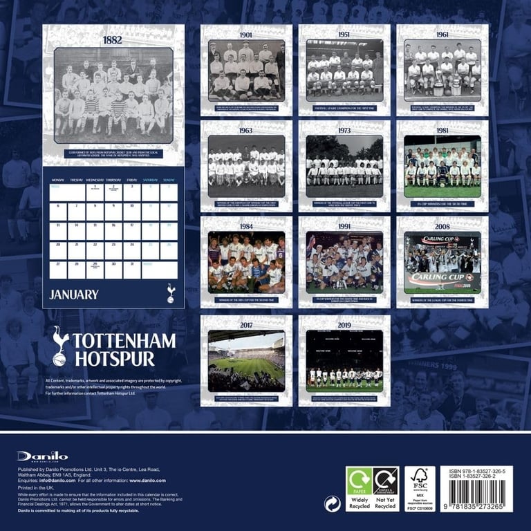 Tottenham Hotspur FC Legends 2025 Square Wall Calendar - Legendary Spurs Squads Home Decor Football Team Calendar