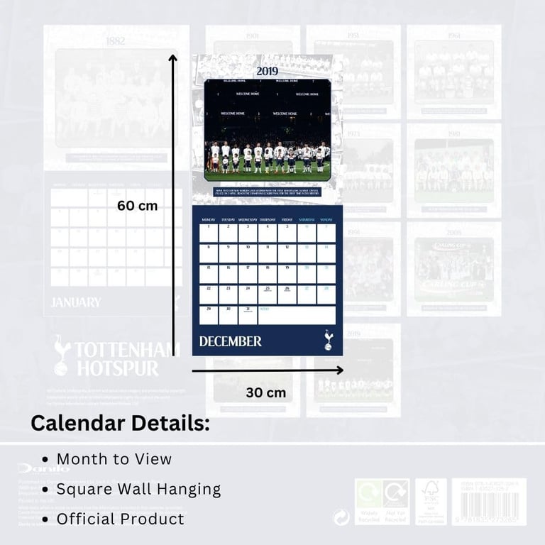 Tottenham Hotspur FC Legends 2025 Square Wall Calendar - Legendary Spurs Squads Home Decor Football Team Calendar