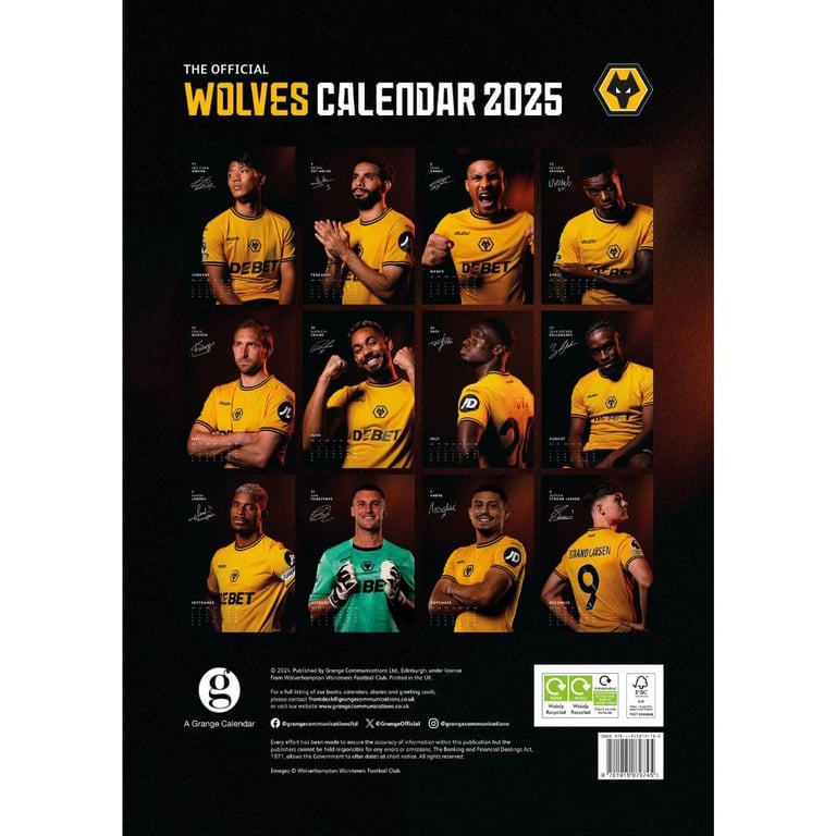 Wolverhampton Wanderers FC A3 2025 Wall Calendar - Featuring Wolves Players and Events