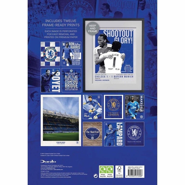Chelsea FC 2025 Deluxe Collectors Edition Calendar - Frame Ready Prints & Plastic Free Packaging