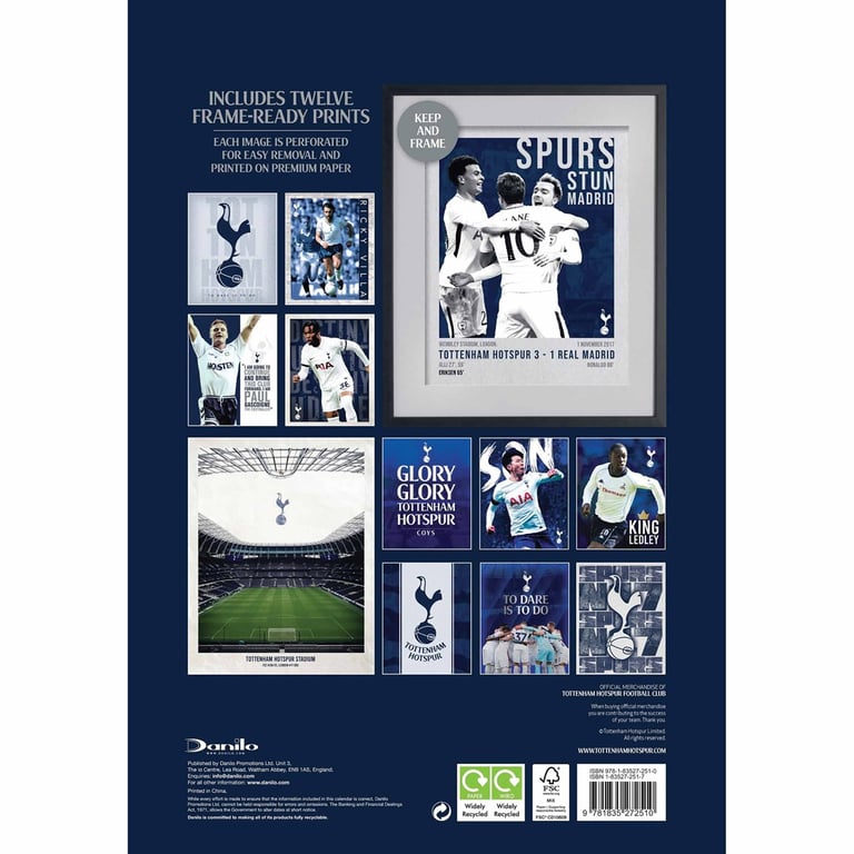 Tottenham Hotspur FC Deluxe 2025 Calendar - Collectors Edition with Frame Ready Prints and Plastic Free Packaging
