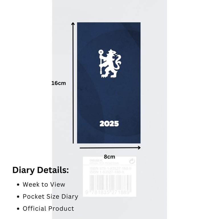 Chelsea FC 2025 Week to View Blue Hardback Diary with Bookmark