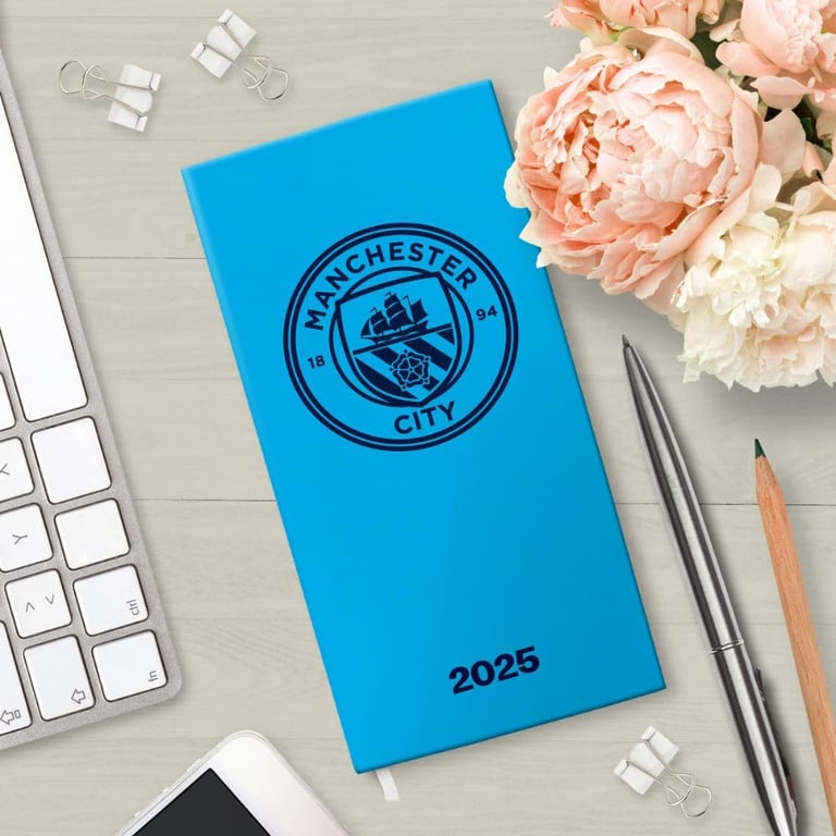 Manchester City FC 2025 Week to View Diary - Light Blue Hardback with Manchester Crest and Bookmark