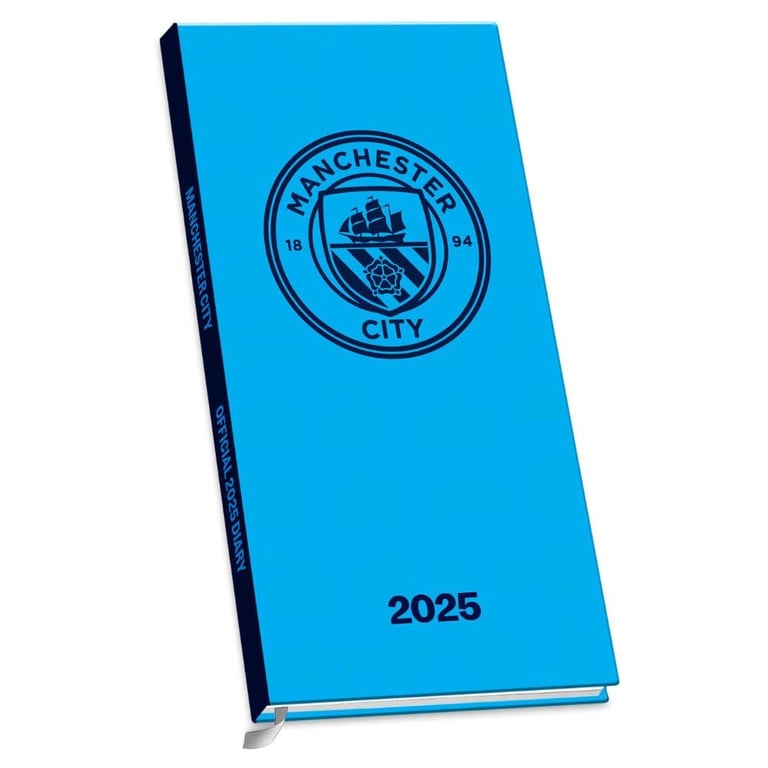 Manchester City FC 2025 Week to View Diary - Light Blue Hardback with Manchester Crest and Bookmark