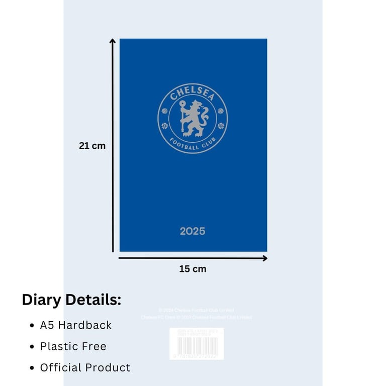 Chelsea FC 2025 Week to View Diary - Blue Hardback with Silver Crest and Bookmark