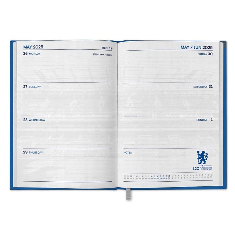 Chelsea FC 2025 Week to View Diary - Blue Hardback with Silver Crest and Bookmark