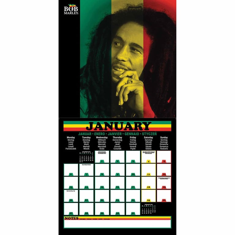 Bob Marley 2025 Square Wall Calendar - Reggae Legend Home Decor