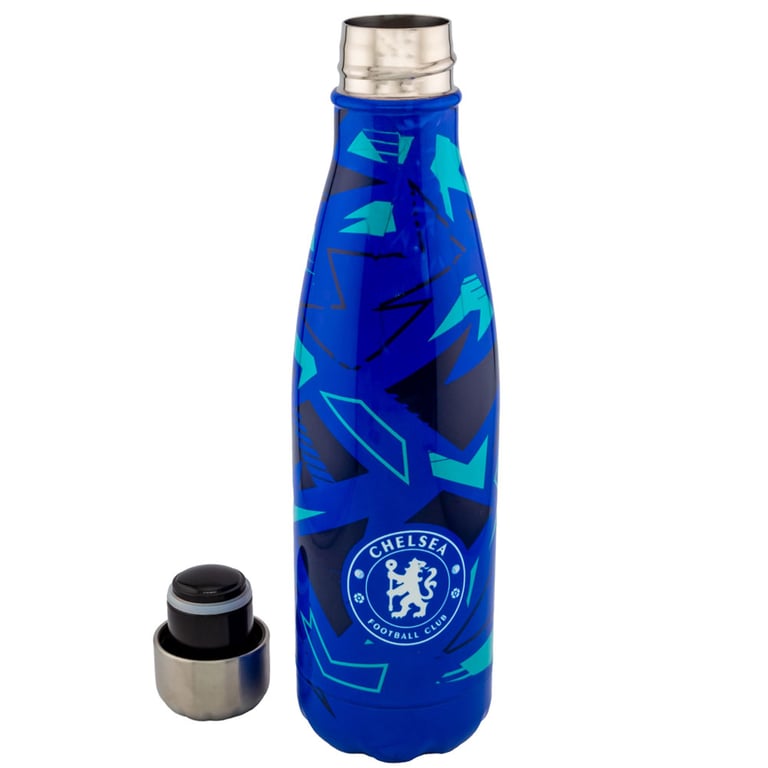 Chelsea FC Stainless Steel 24hr Vacuum Insulated Thermal Flask with Navy & Mint Green Fragment Pattern