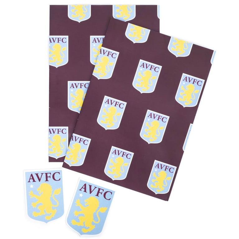 Aston Villa FC Claret Gift Wrap with Team Crests & Tags