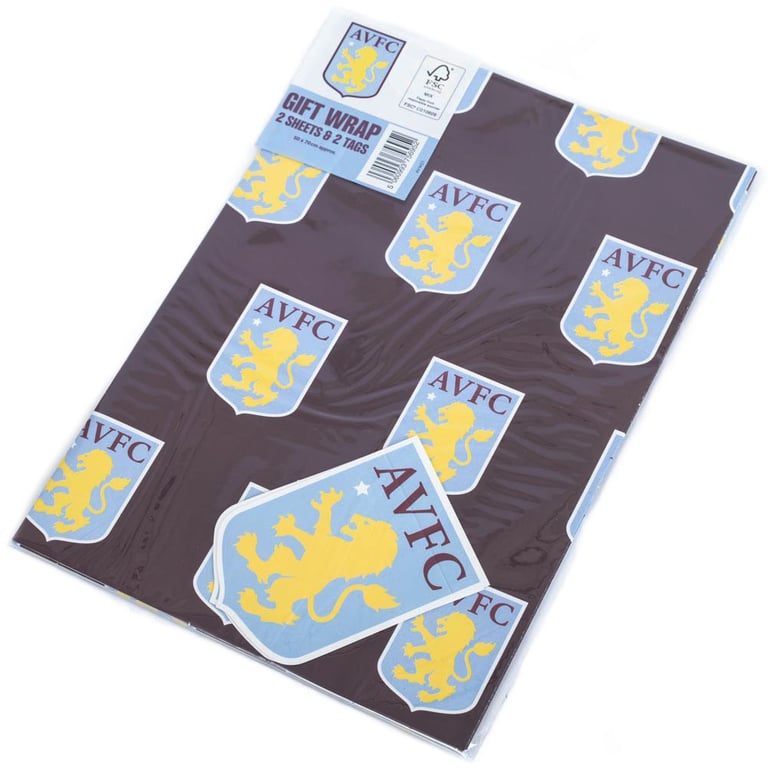 Aston Villa FC Claret Gift Wrap with Team Crests & Tags