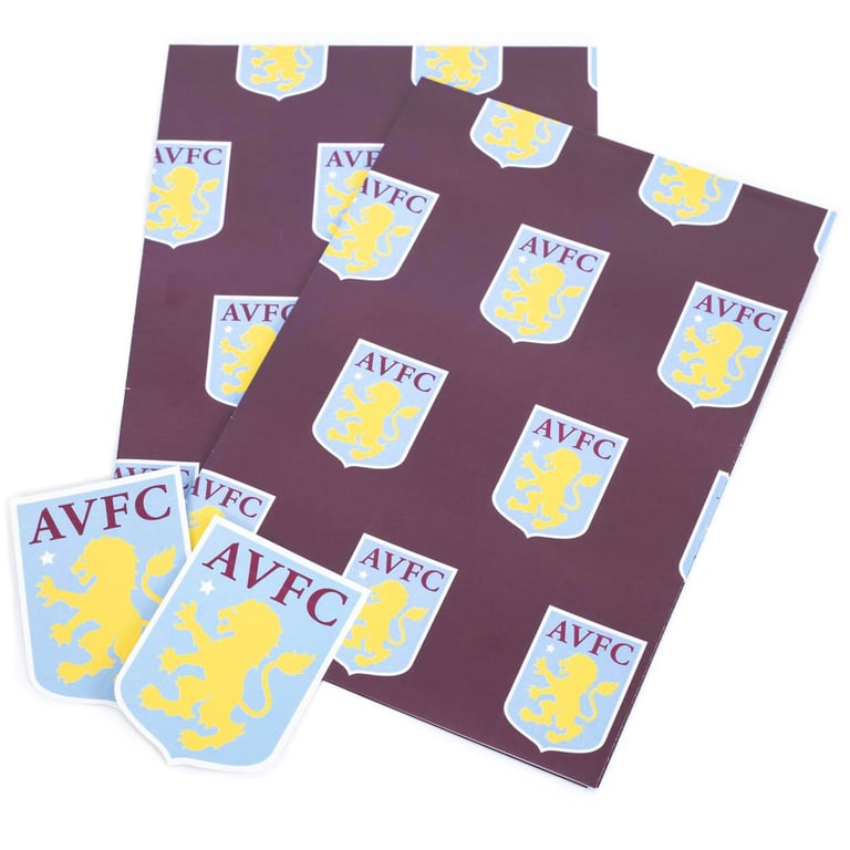 Aston Villa FC Claret Gift Wrap with Team Crests & Tags