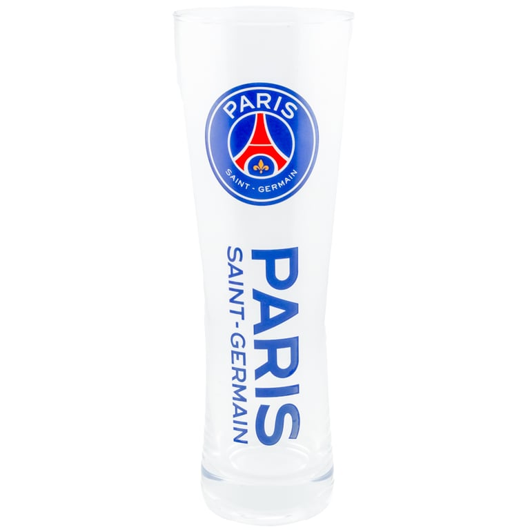 Paris Saint Germain FC Tall Slim Pilsner Style Beer Glass with Club Crest and Blue Text