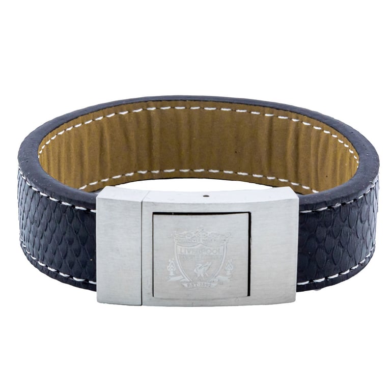Liverpool FC Stitched Leather Crocodile Print Bracelet with Stainless Steel Clasp and Crest Engraving