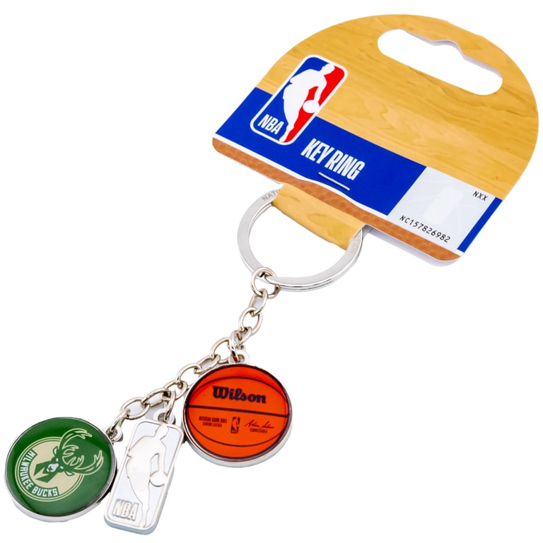 Milwaukee Bucks NBA Charm Keyring - Official Team Logo and Wilson Ball Design