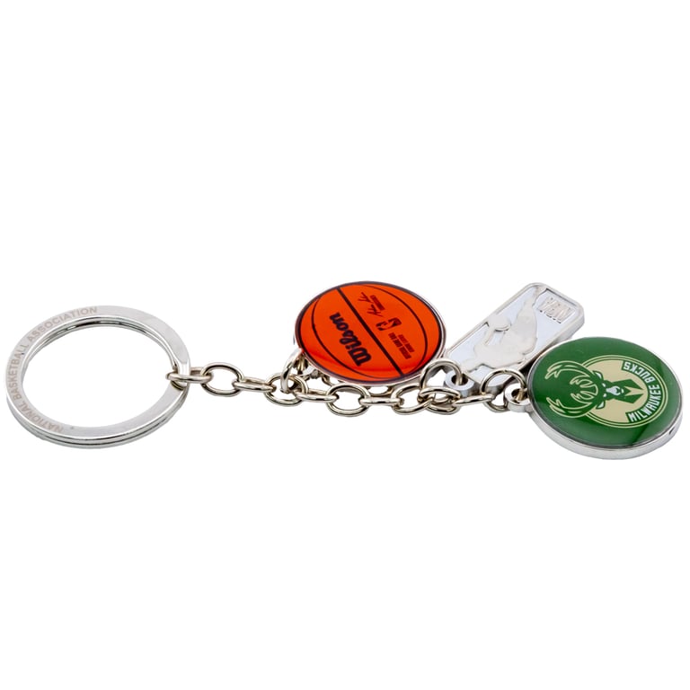 Milwaukee Bucks NBA Charm Keyring - Official Team Logo and Wilson Ball Design
