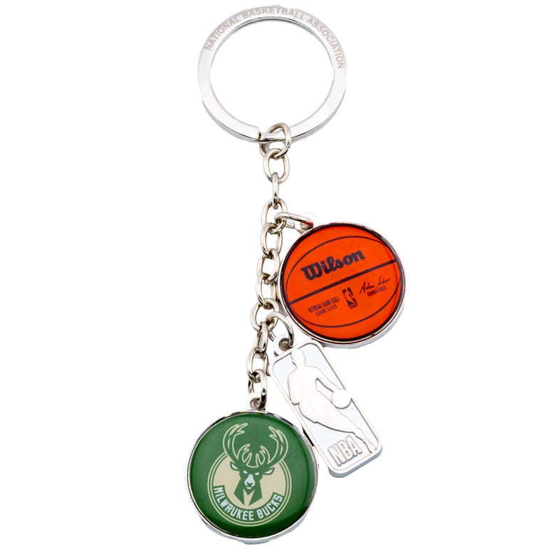 Milwaukee Bucks NBA Charm Keyring - Official Team Logo and Wilson Ball Design