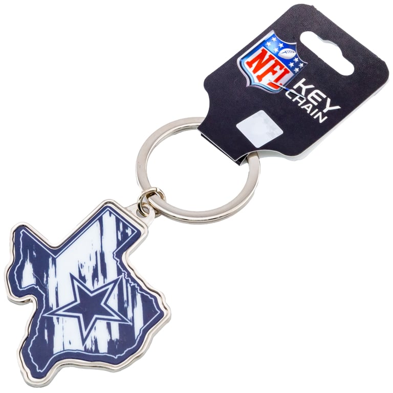 Dallas Cowboys Texas State Shaped Metal Keyring with Silver Finish and Team Logo