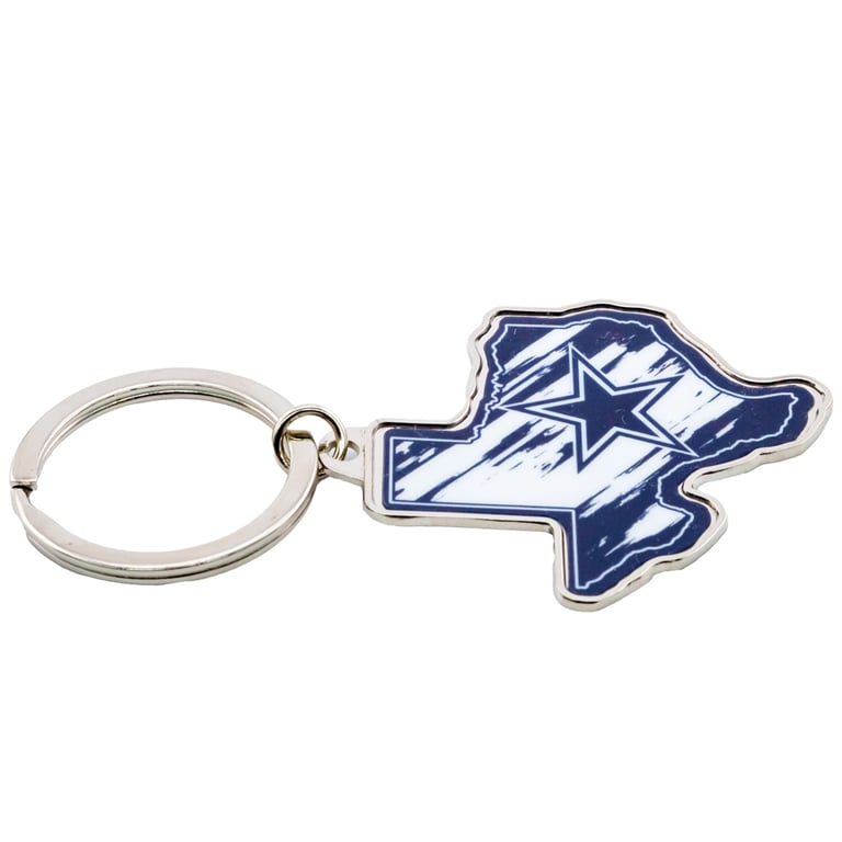 Dallas Cowboys Texas State Shaped Metal Keyring with Silver Finish and Team Logo