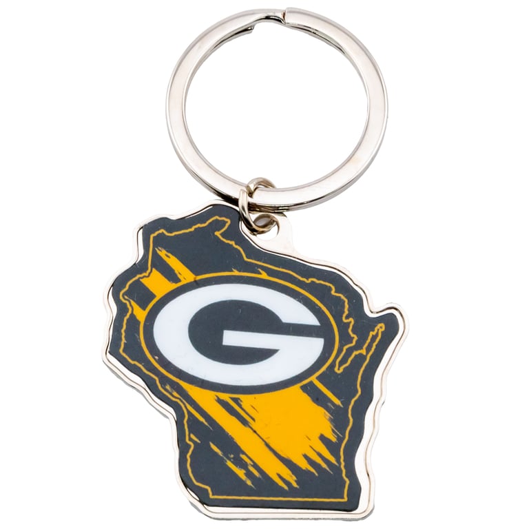 Metal Wisconsin State Packers Logo Keyring - Silver Finish Team Keychain