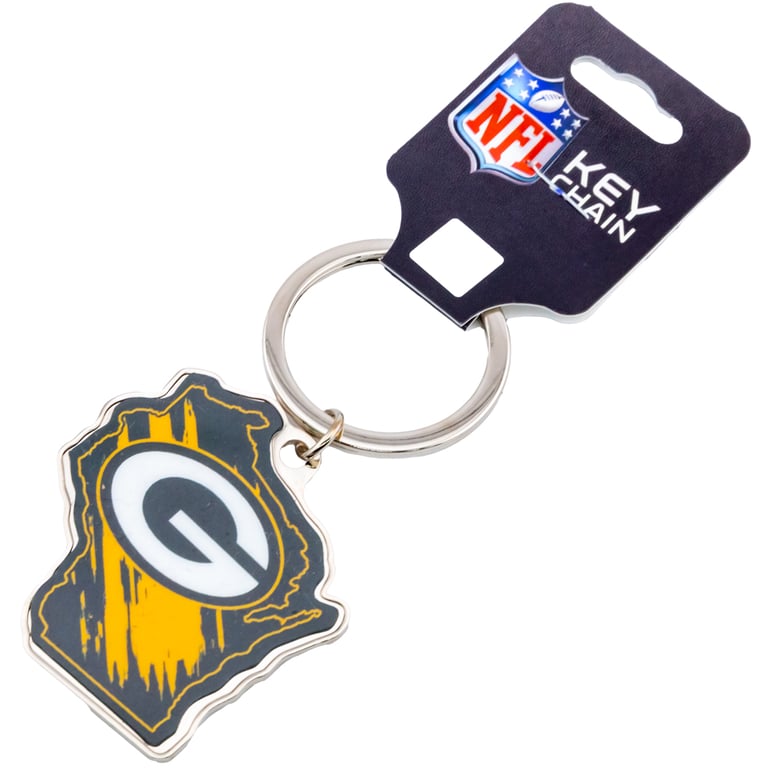Metal Wisconsin State Packers Logo Keyring - Silver Finish Team Keychain