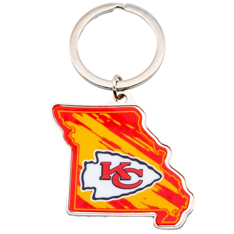 Kansas City Chiefs Metal Missouri State Shape Keyring - Team Logo Keychain with Silver Finish