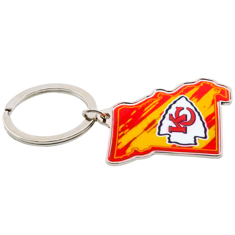 Kansas City Chiefs Metal Missouri State Shape Keyring - Team Logo Keychain with Silver Finish