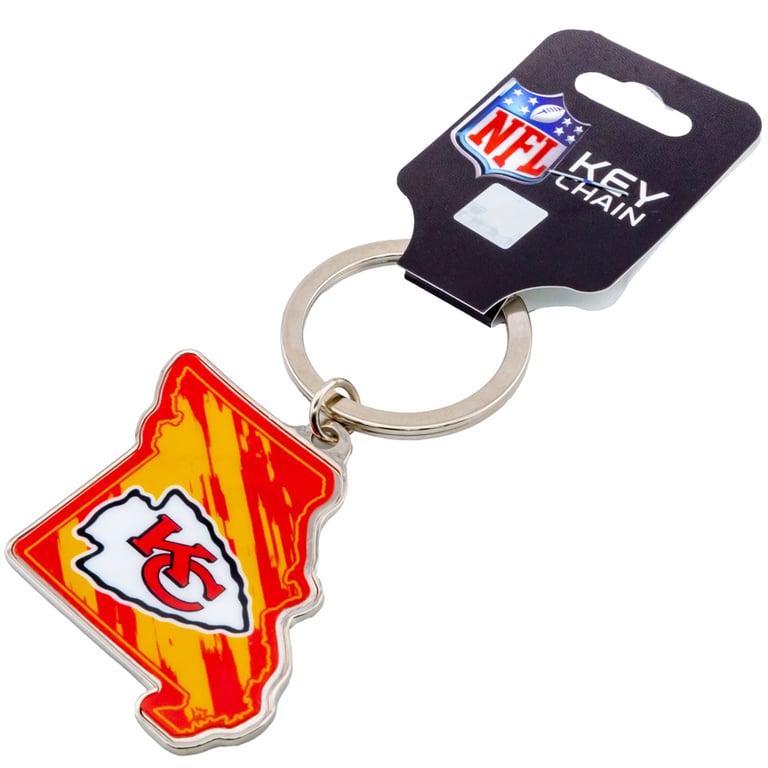 Kansas City Chiefs Metal Missouri State Shape Keyring - Team Logo Keychain with Silver Finish
