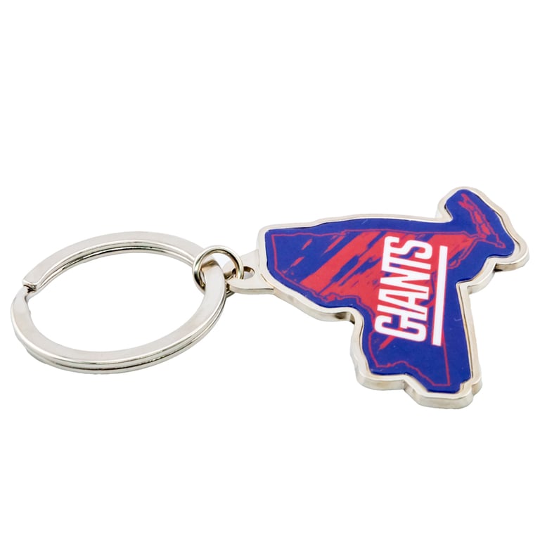 New York Giants State Shape Metal Keyring - Silver Finish Team Colors Keychain