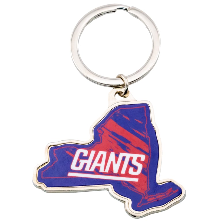 New York Giants State Shape Metal Keyring - Silver Finish Team Colors Keychain