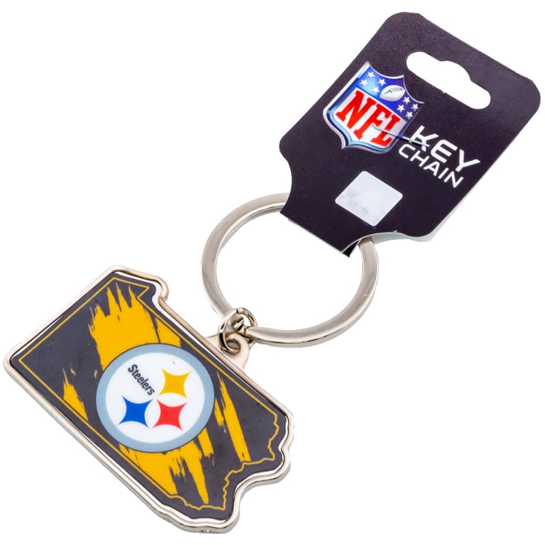 Pittsburgh Steelers State Shape Metal Keyring with Silver Finish and NFL Logo
