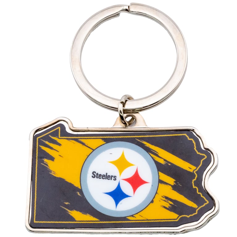Pittsburgh Steelers State Shape Metal Keyring with Silver Finish and NFL Logo