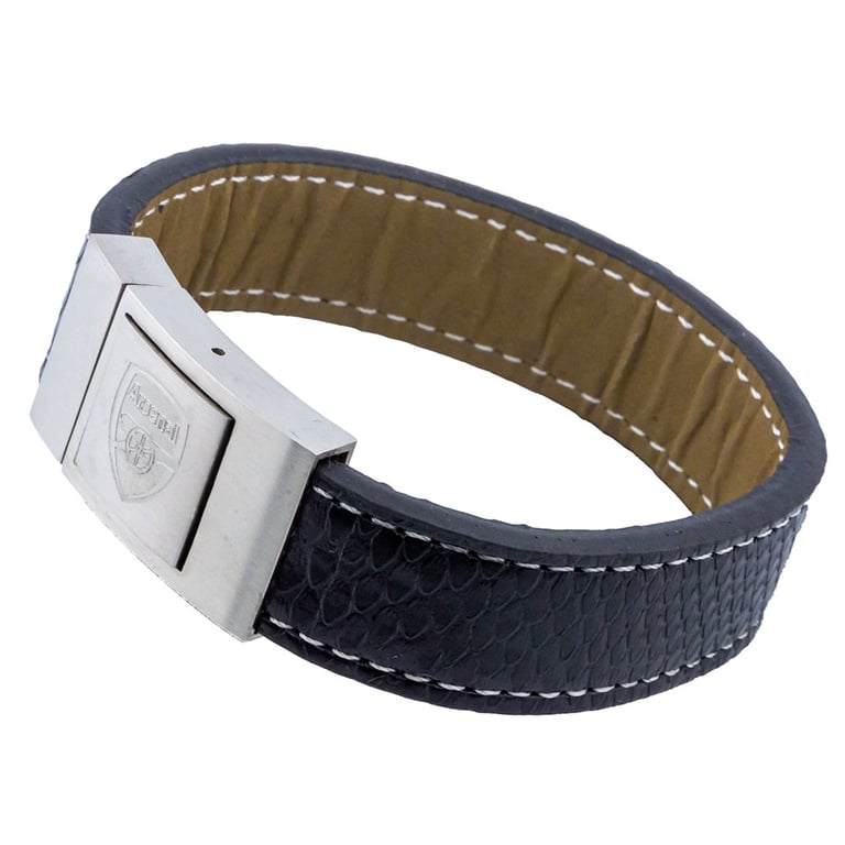Arsenal FC Stitched Leather Bracelet with Crocodile Print and Stainless Steel Clasp