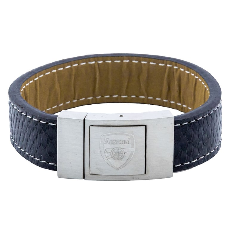 Arsenal FC Stitched Leather Bracelet with Crocodile Print and Stainless Steel Clasp