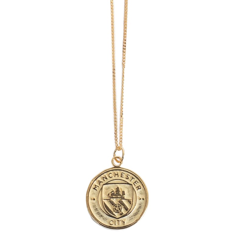 Manchester City 18ct Gold Plated Sterling Silver Crest Pendant & Chain Necklace