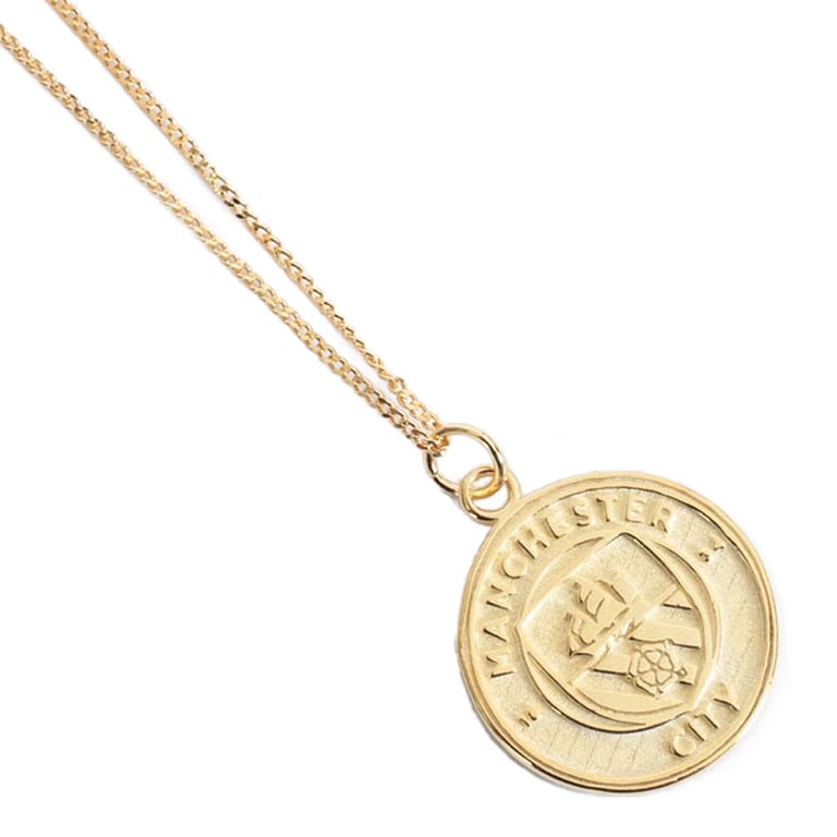 Manchester City 18ct Gold Plated Sterling Silver Crest Pendant & Chain Necklace