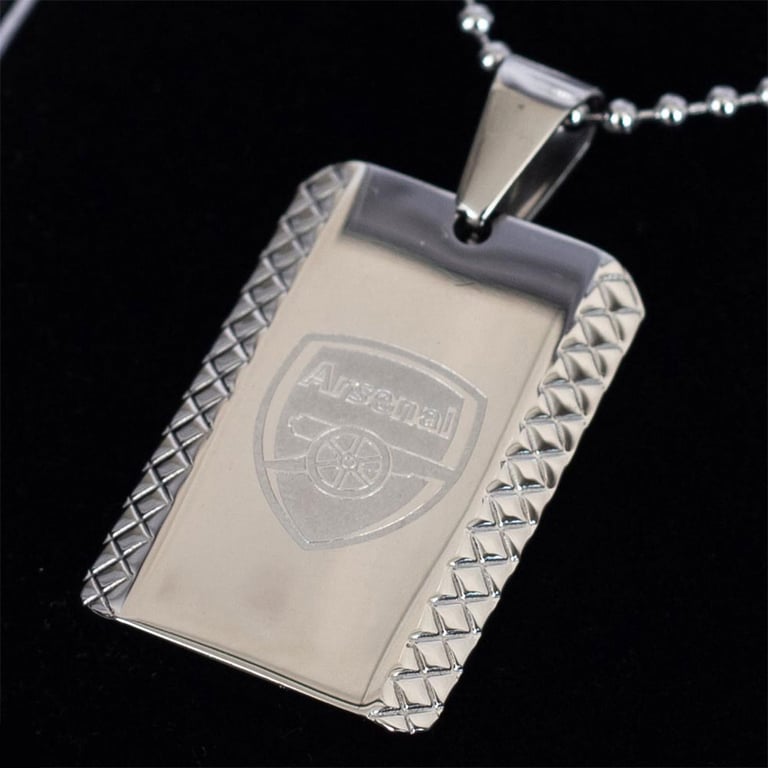 Arsenal FC Patterned Stainless Steel Dog Tag with Chrome Finish and Engraved Crest