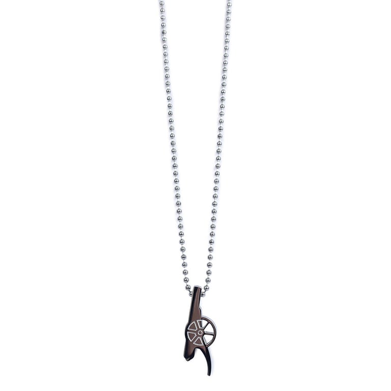 Arsenal FC Stainless Steel Cannon Pendant Necklace - Chrome Finish with Engraved Detail and Ball Chain