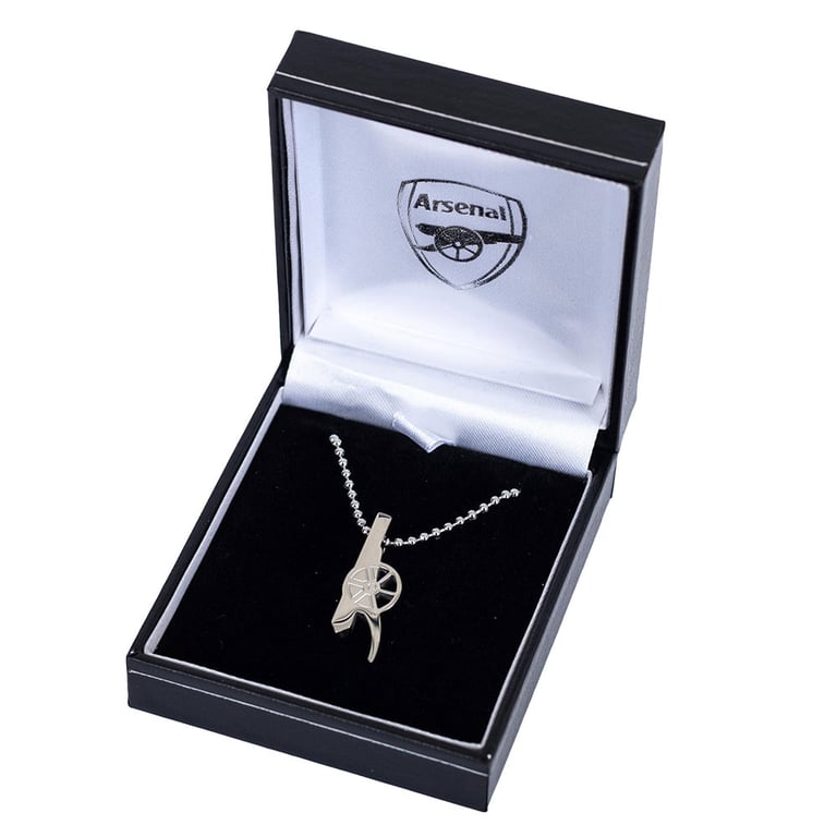 Arsenal FC Stainless Steel Cannon Pendant Necklace - Chrome Finish with Engraved Detail and Ball Chain