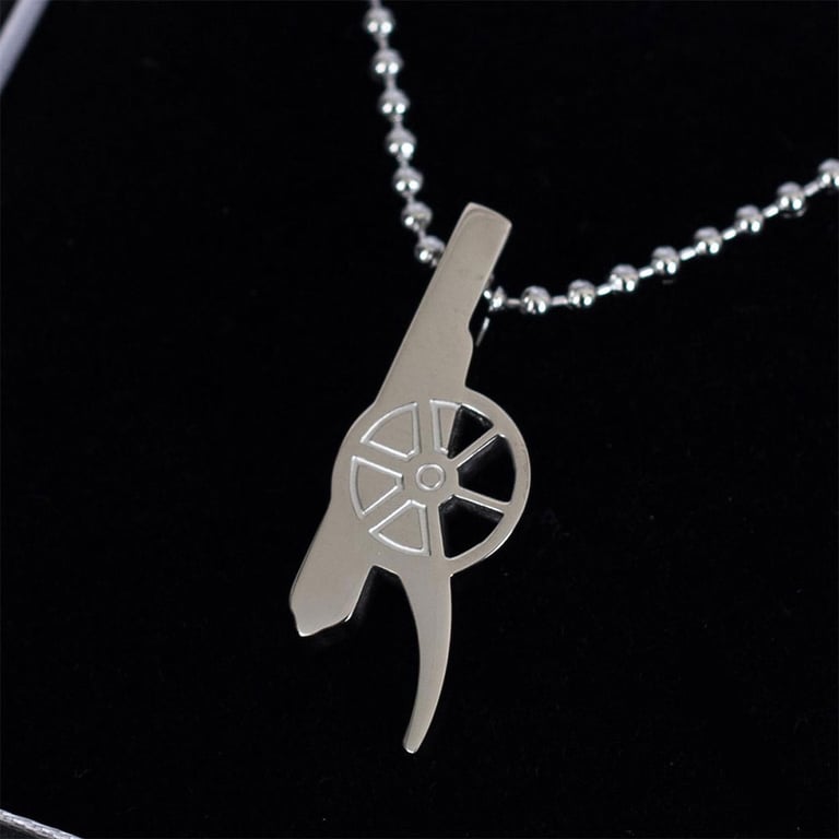 Arsenal FC Stainless Steel Cannon Pendant Necklace - Chrome Finish with Engraved Detail and Ball Chain