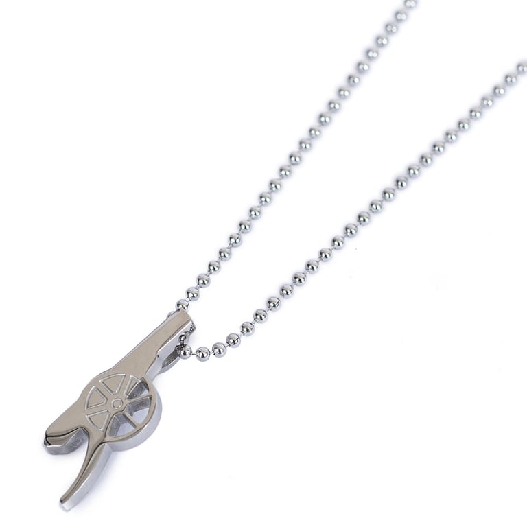 Arsenal FC Stainless Steel Cannon Pendant Necklace - Chrome Finish with Engraved Detail and Ball Chain