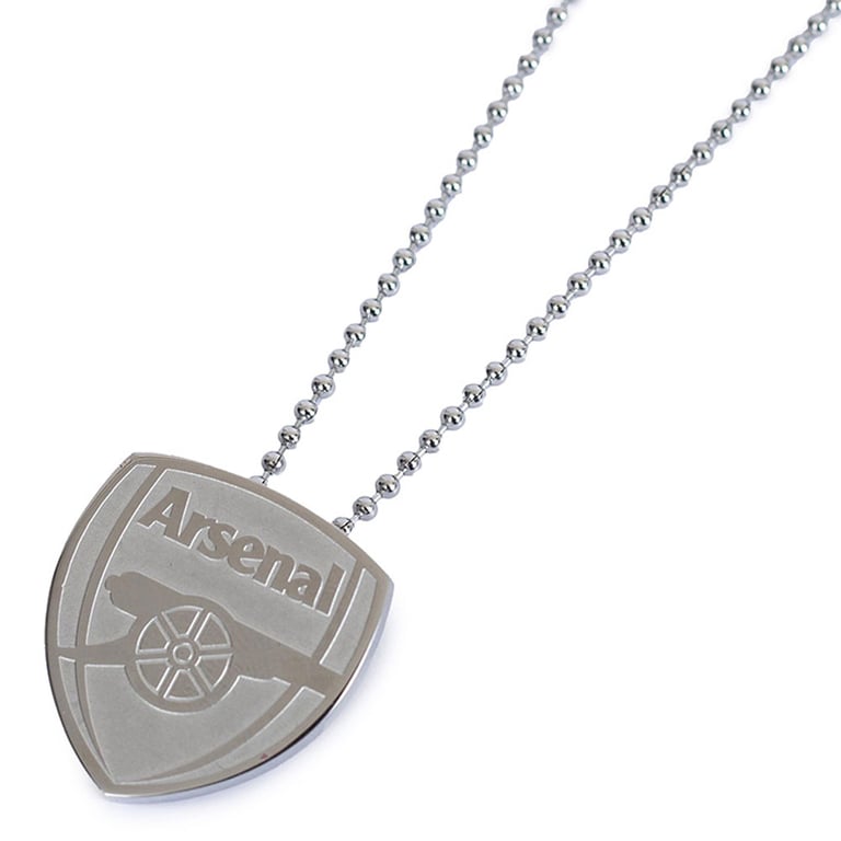 Arsenal FC Stainless Steel Large Pendant & Chrome Finish Ball Chain Necklace with Crest Engraving