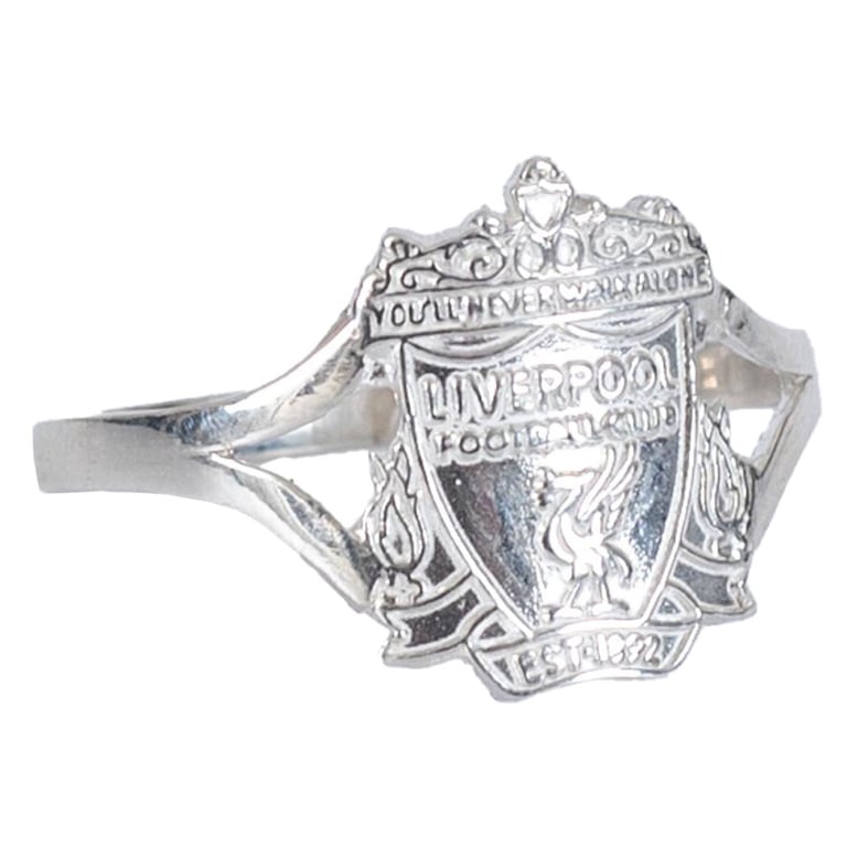 Liverpool FC Sterling Silver Split Shank Ring - Detailed Crest Design Jewelry