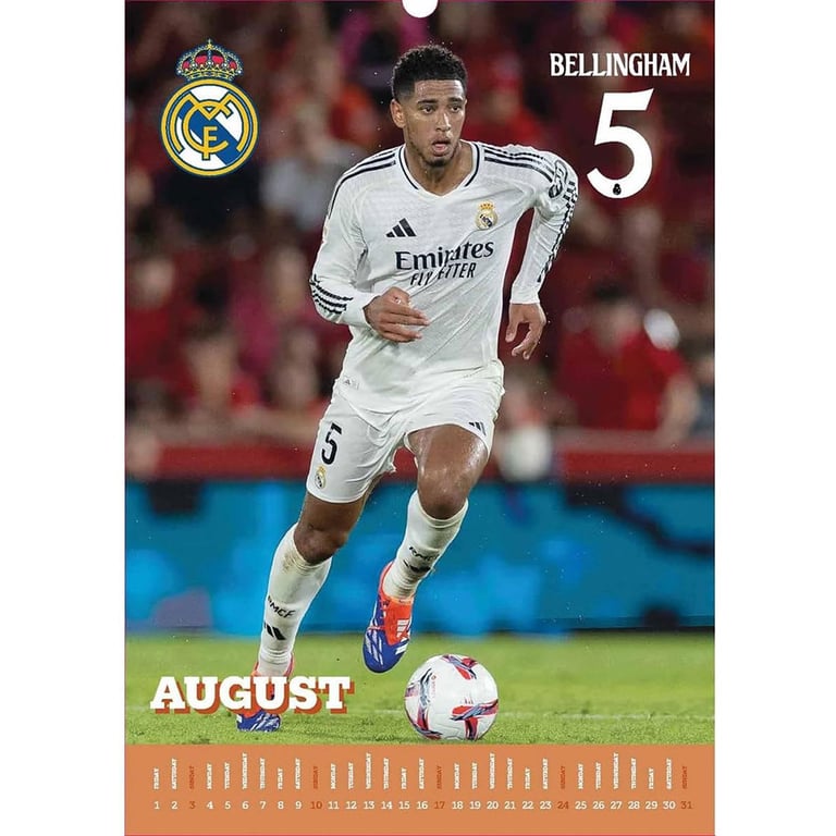 Real Madrid CF A3 Wall Calendar 2025 Featuring Mbappe, Vinicius Junior & More